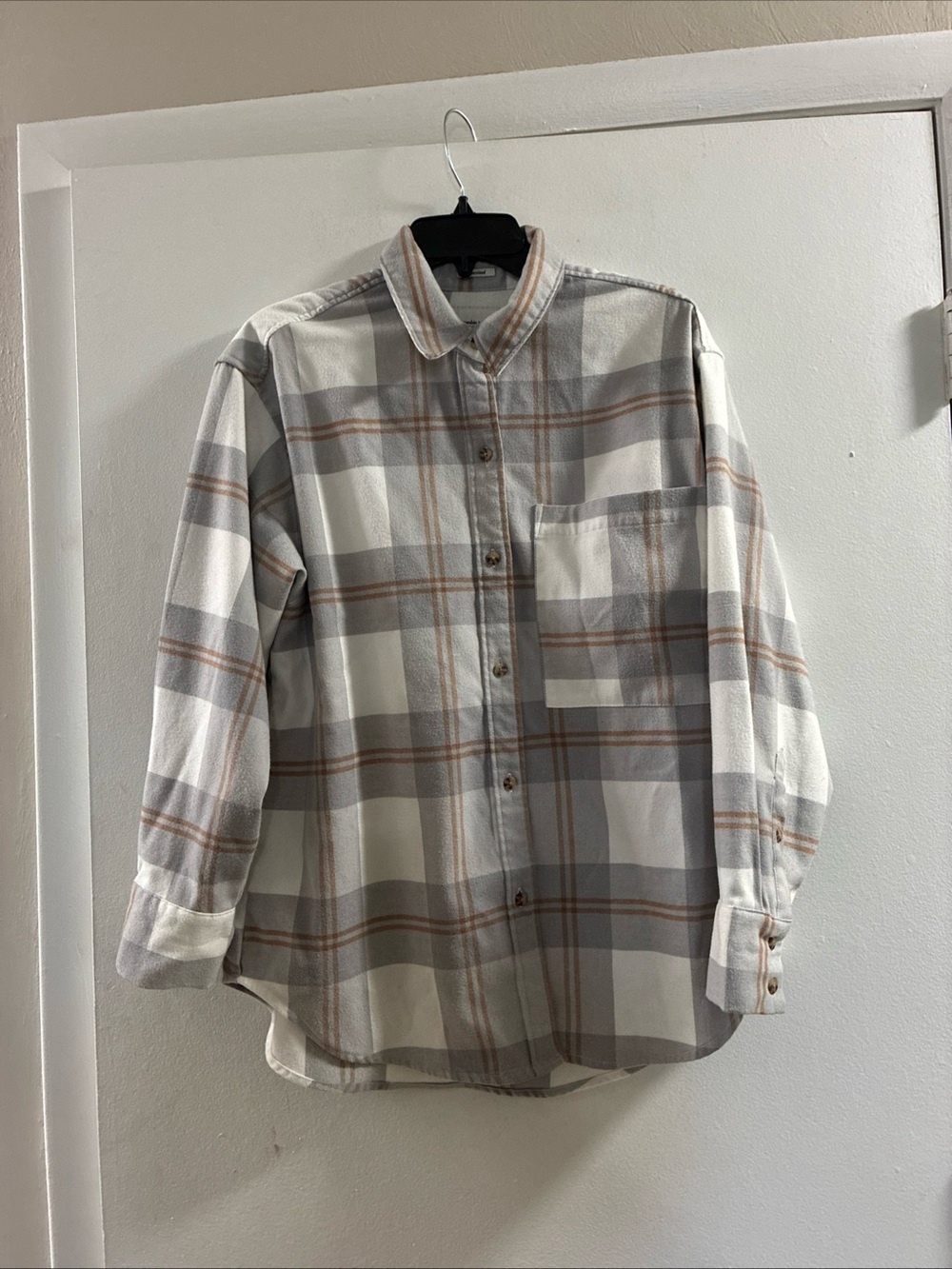 Abercrombie & Fitch Cream, Gray & Tan Plaid Button-Down Shirt